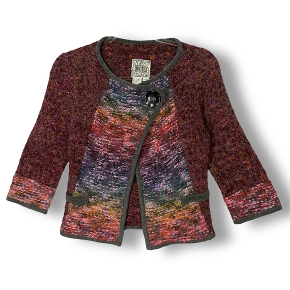 Curio Sweaters - Vintage Mohair Blend Crop Cardigan Sweater Sz S Petite Y2K 90's Burgundy Red